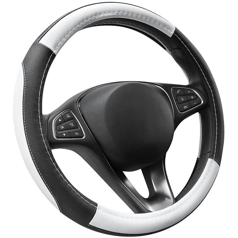 Capa para Volante SEG Direct em Couro Sintético Microfibra Preto e Branco para Volantes de 36,8 a 38,1 cm