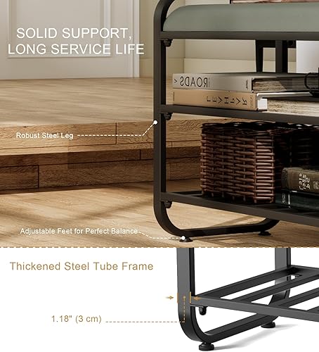 Miniatura 5 de XIV Zapatero de 3 niveles para entrada de puerta delantera, organizador de zapatos, banco de almacenamiento para entrada, sala de estar, fácil