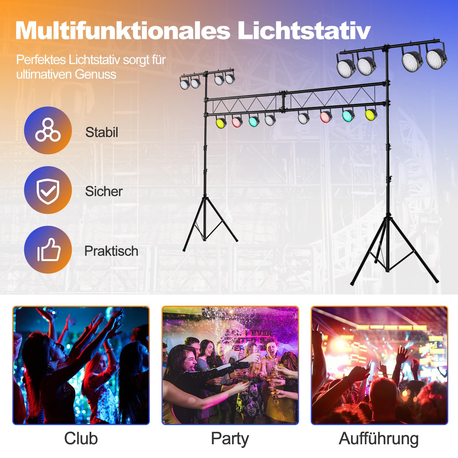COSTWAY 350cm lang Lampensaktiv, DJ-Lichtstativ 180-360cm höhenverstellbar aus Metall, Beleuchtungsstativ mit einziehbaren T-Stangen bis 100kg Belastbar für Konzerte, Theater & Partys
