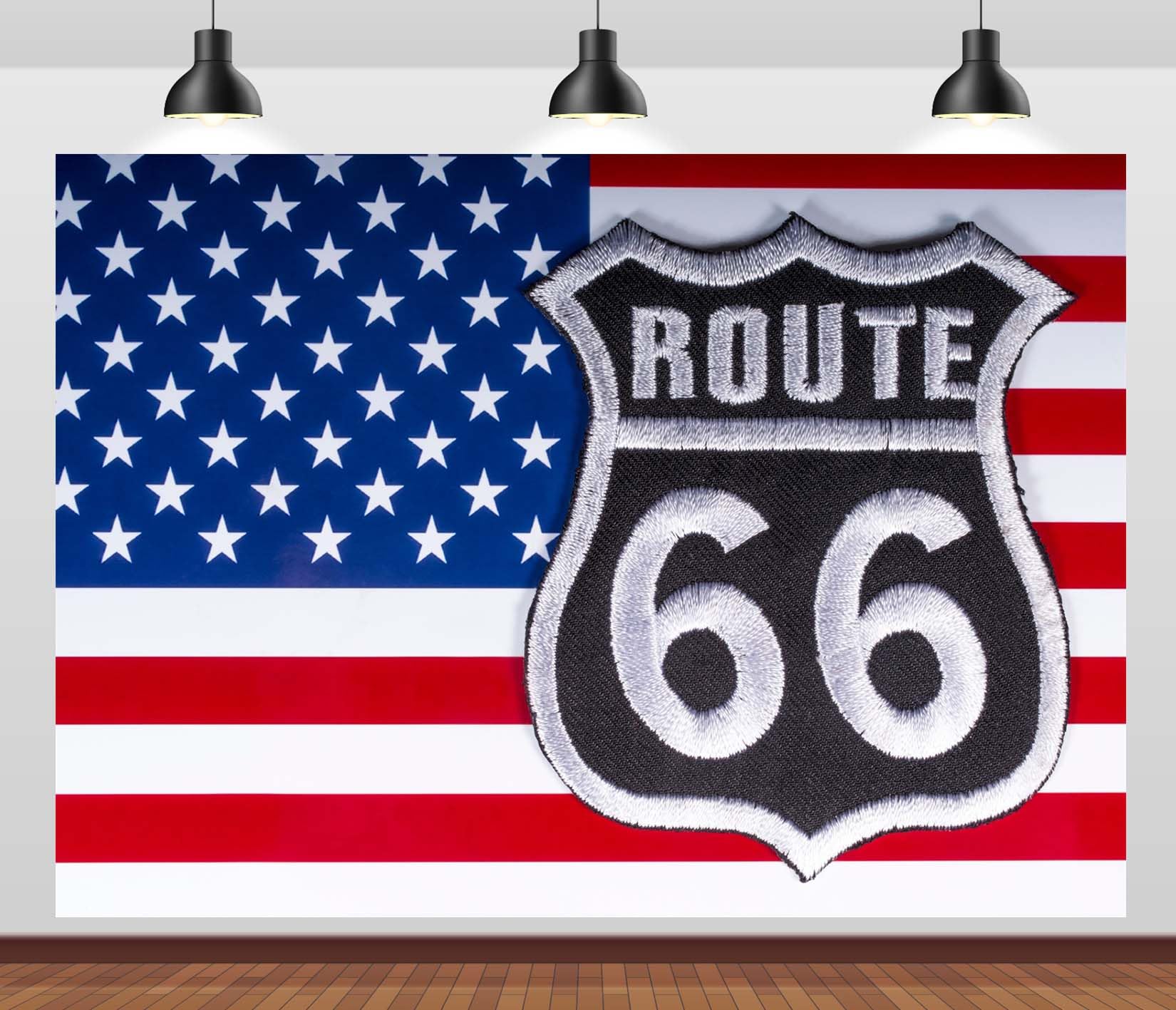 BELECO 4.6x2.5m Sfondo in tessuto Bandiera americana | Logo Route 66 su bandiera USA banner decorazione festa sfondo accessori shooting fotografico
