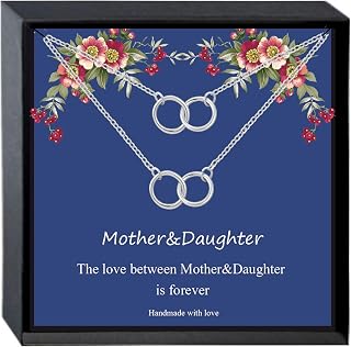 2Pcs Mother Daughter Necklace 2 Circle Necklace Interlocking Infinity Double Circles Necklaces for Mather's Day Gifts