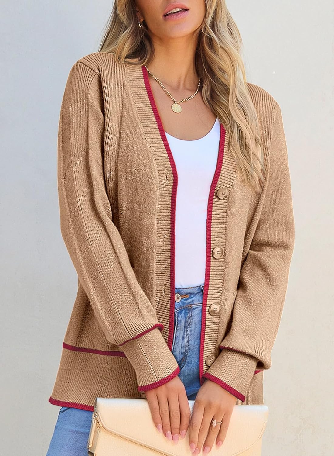 Dokotoo Short Cardigans for Women Color Blocked 2024 Fall Fashion Button Down Sweaters Winter Coats with Pockets - Image 7