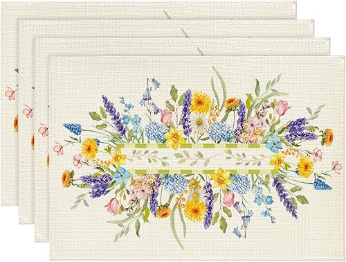 Miniatura 1 de Artoid Mode Bloom Flowers Tulip Spring - Juego de 4 manteles individuales de temporada de 12 x 18 pulgadas para decoración de fiestas, cocina,