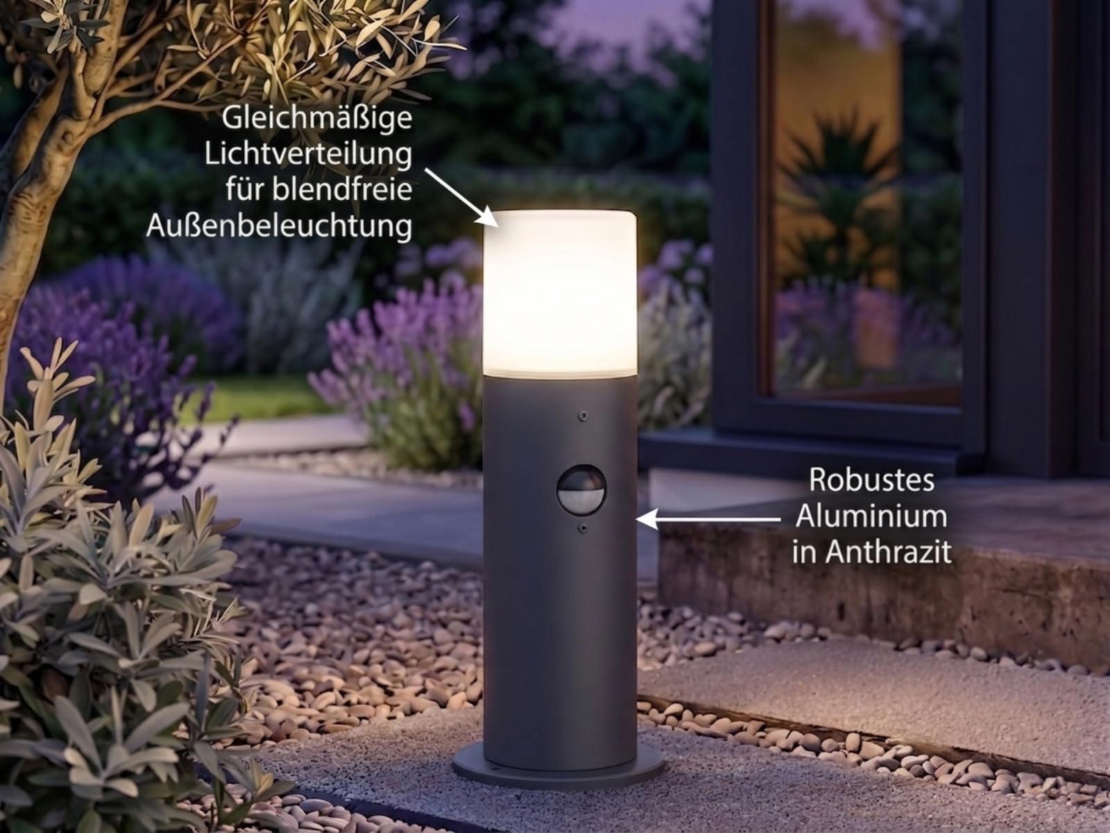 Trio Leuchten Hoosic 522260142 zewnętrzna lampa drogowa, aluminium, antracyt/biała, czujnik ruchu