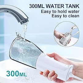 MOCEL Water Dental Flosser OLED Display Cordless Teeth Cleaning MOCEL 5 Modes Oral Irrigator 300ML Portable and USB C Rechargeable IPX7 Waterproof Floss Teeth Pick (White)