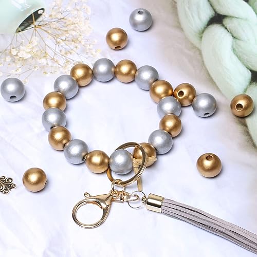 Miniatura 9 de 100 cuentas de madera para guirnaldas, cuentas sueltas de madera de 0.630 in de colores surtidos para manualidades, joyería, cuentas de madera de