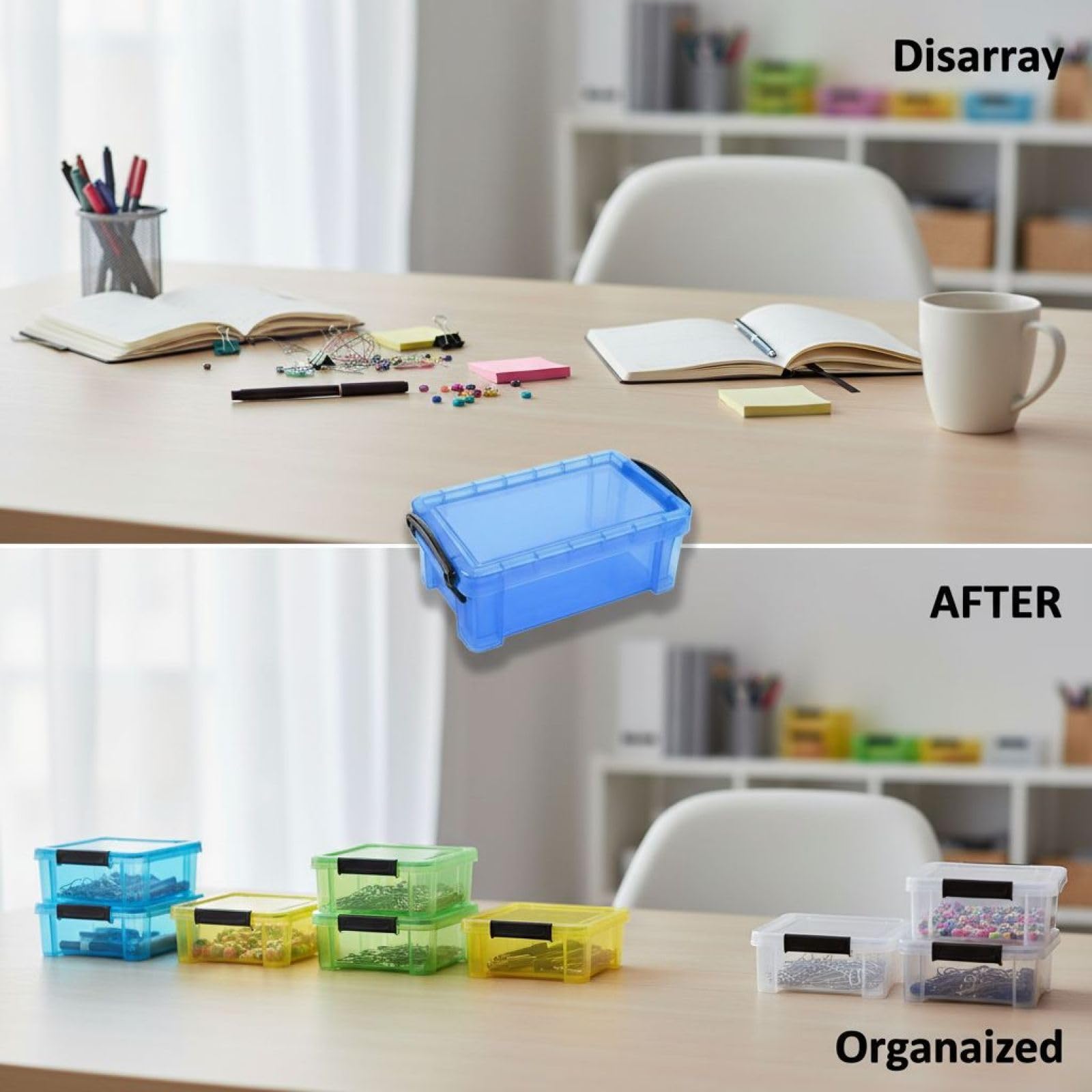 6 Farben Mini-Kunststoffboxen, kleine Aufbewahrungsbehälter aus Kunststoff mit Verschlussdeckeln, transparente Organizerboxen in Sortierfarben für Basteln, Schreibwaren, Schmuck, Nähen, Mehrzweck