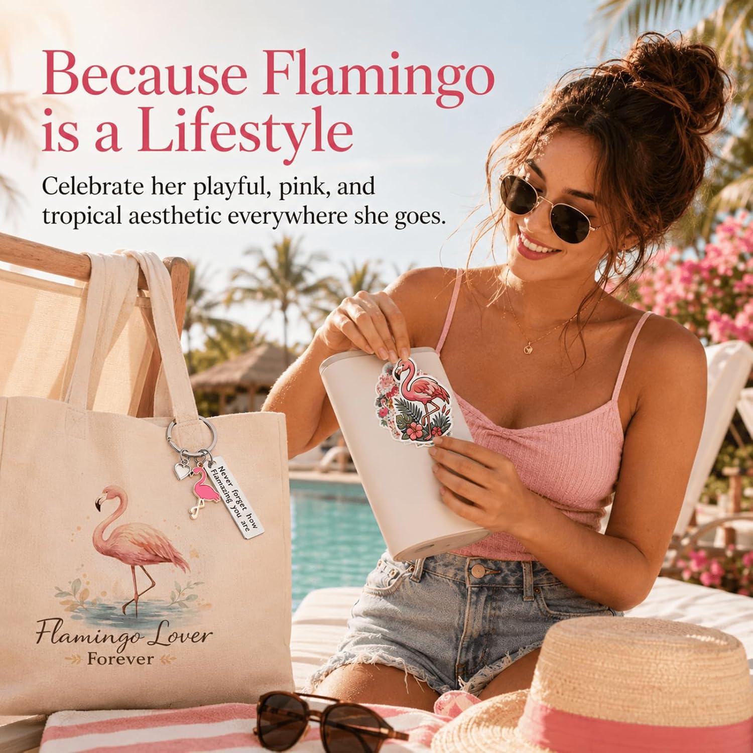 Flamingo Gifts for Women – 5-Piece Flamingo Lover Gift Set with Funny Socks, Cosmetic Bags, Towel & Keychain Sticker – Perfect Birthday & Just-Because Gifts image 4