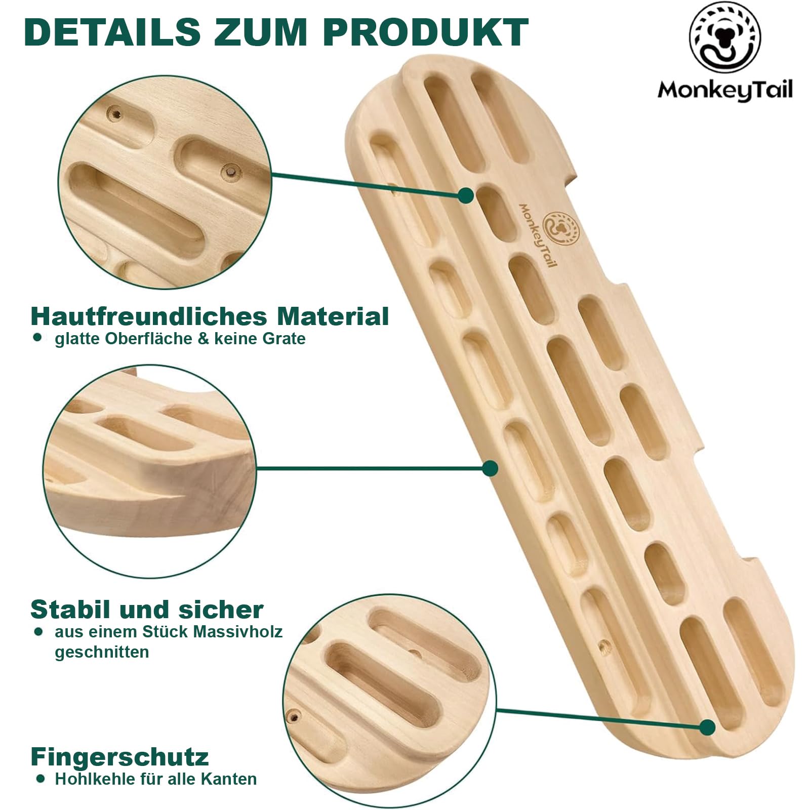 MonkeyTail Climbing Board, Hangboard für Fingertraining, Grip Hangboard, Bouldering Equipment für alle Klettertrainer