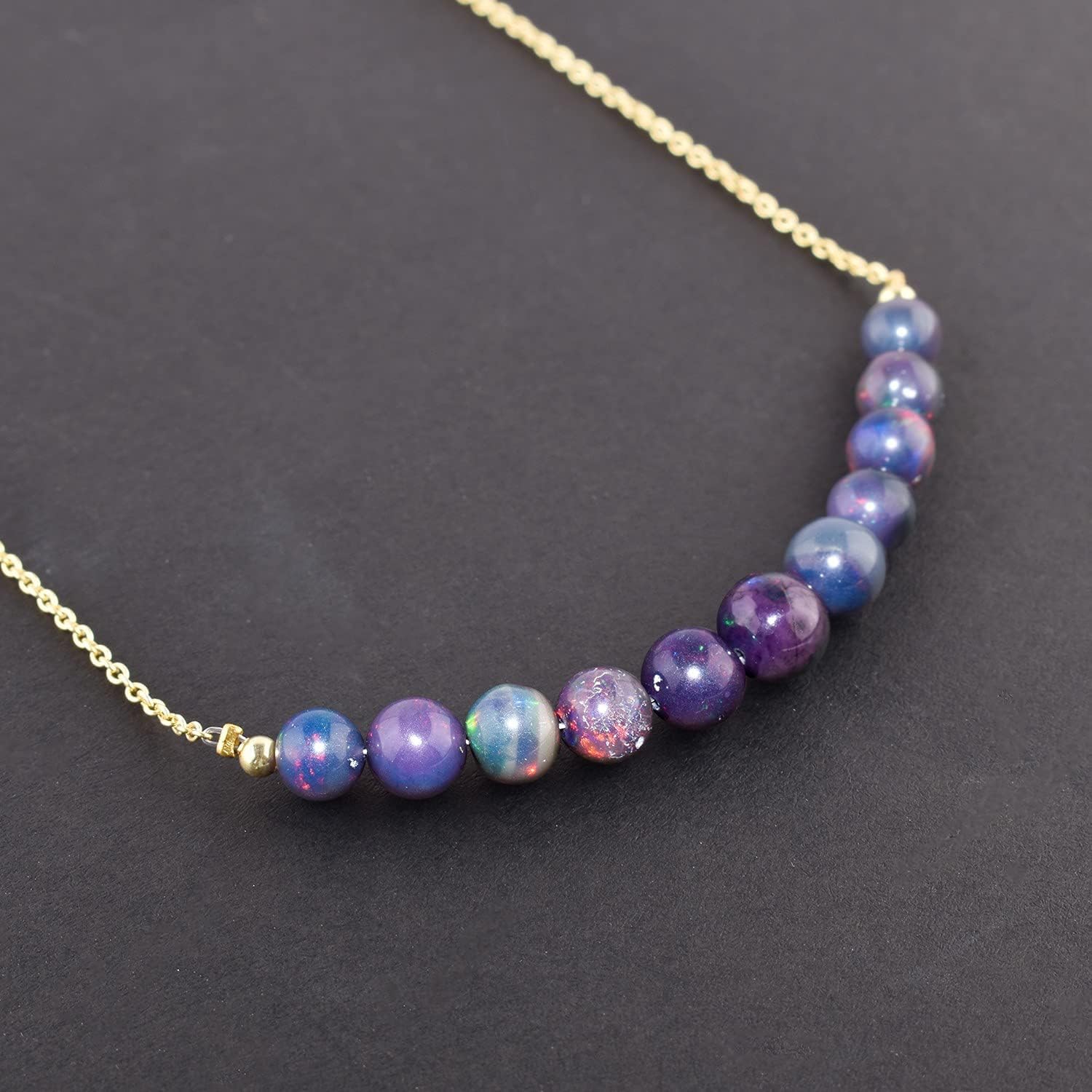 AAA Natural Ethiopian Black Opal Gemstone Bar Necklace, Opal Beads, Chakra Healing Crystals Beads, October Birthstone, Handmade 14k Gold Plated, 925 Sterling Silver, Women Jewelry, Valentine Gift, Size 18 inch - Image 2