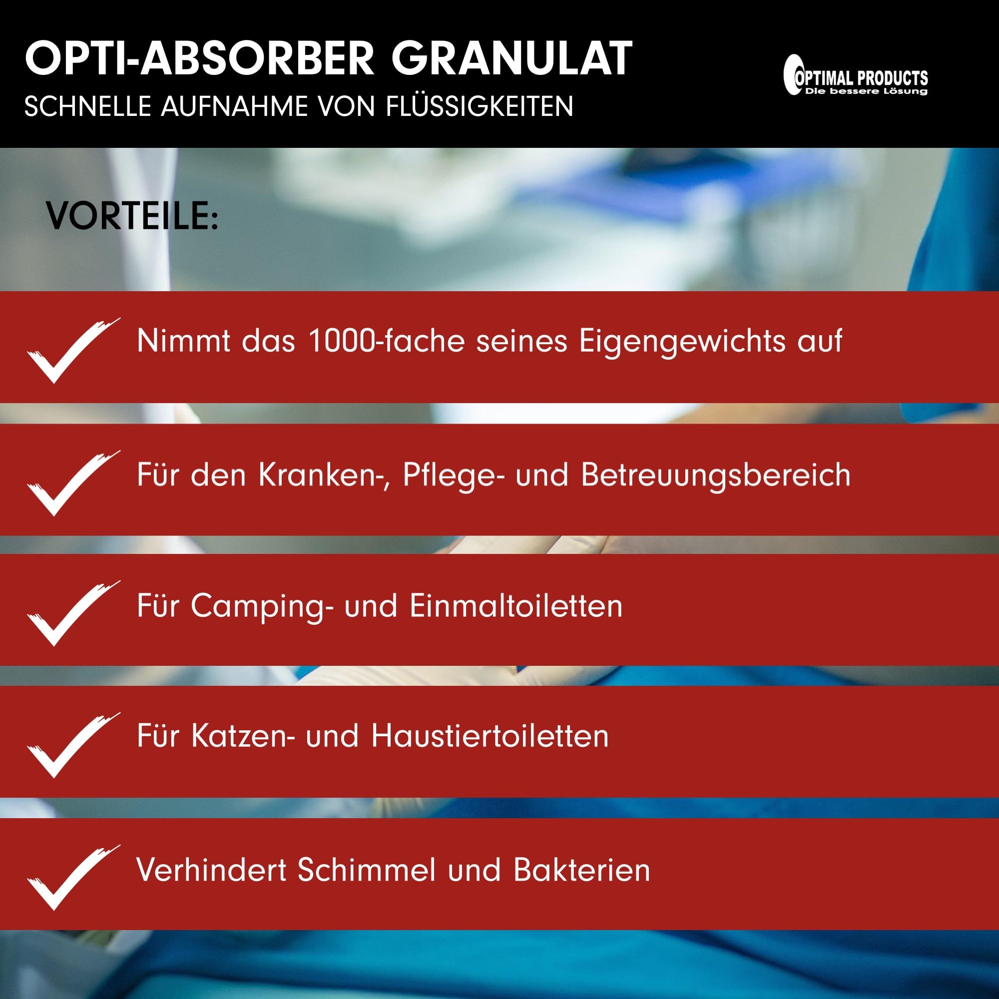 Optimal Products Opti-Absorber I Super Absorber zur Bindung von Erbrochenem, Urin & Kot I Bestens für die Campingtoilette, Camping WC I Kotzpulver 750 Gramm