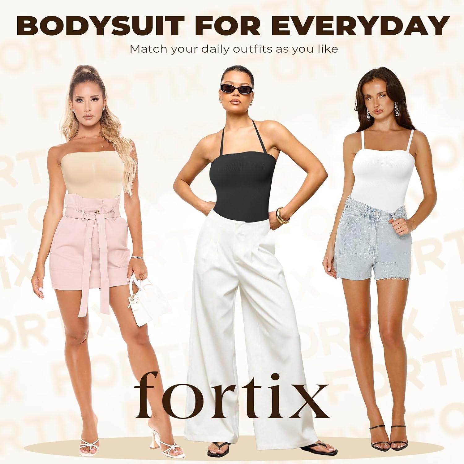 fortix Strapless Shapewear Bodysuit for Women Tummy Control Full Body Shaper Snacthed Bodysuit Seamless Under Dresses