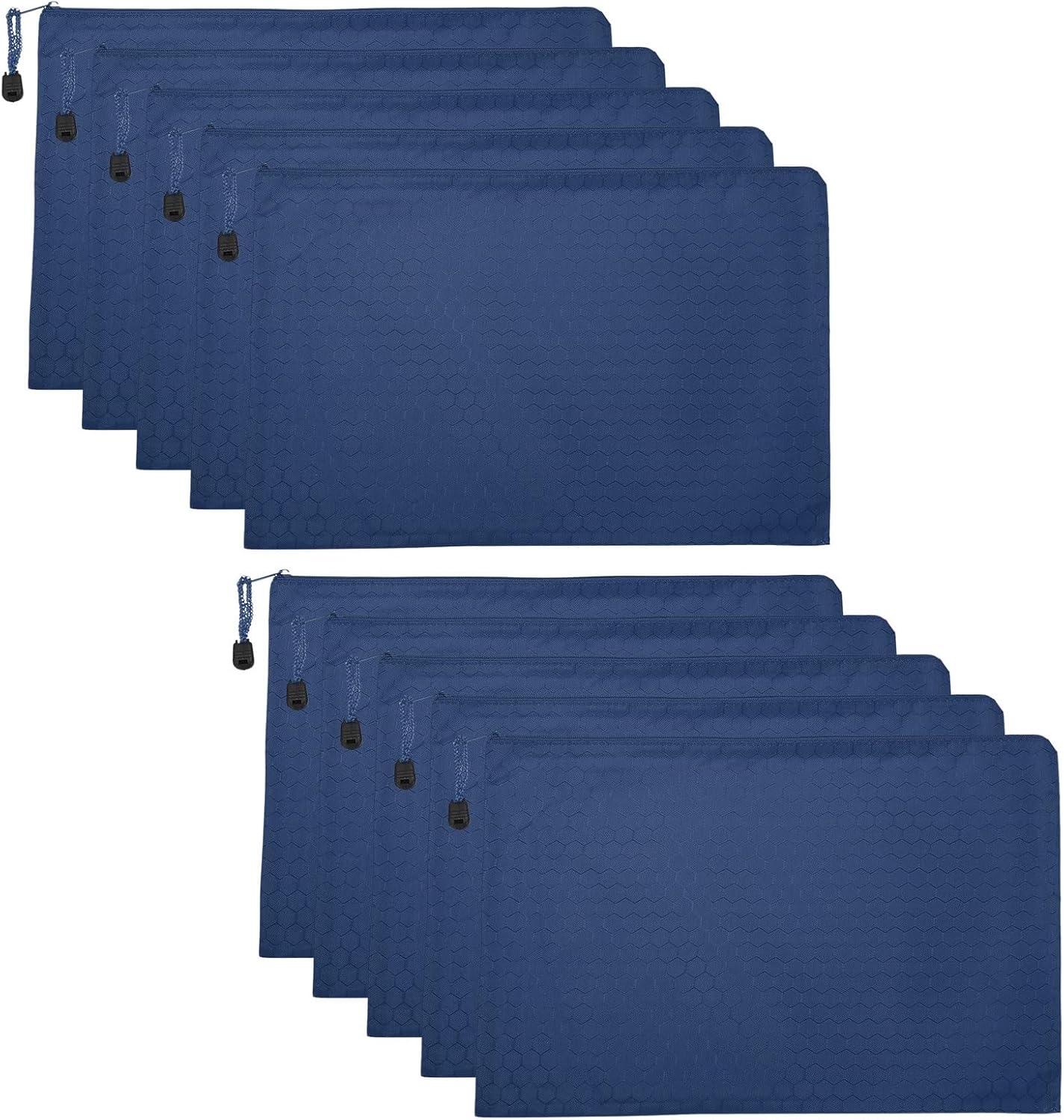 PATIKIL Waterproof Zipper File Bags, 10 Pack A4 Document Holders Pencil Pouch for Office, Navy Blue