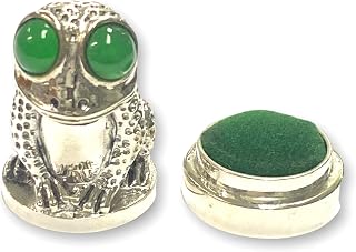 Victorian Style Frog Sewing Thimble and Pin Cushion with Emerald Eyes 925 Sterling Silver