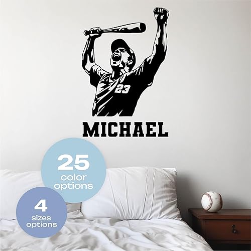 Miniatura 42 de Calcomanía de pared de béisbol personalizada, calcomanías deportivas personalizadas para habitación de niños, calcomanías de béisbol para habitación