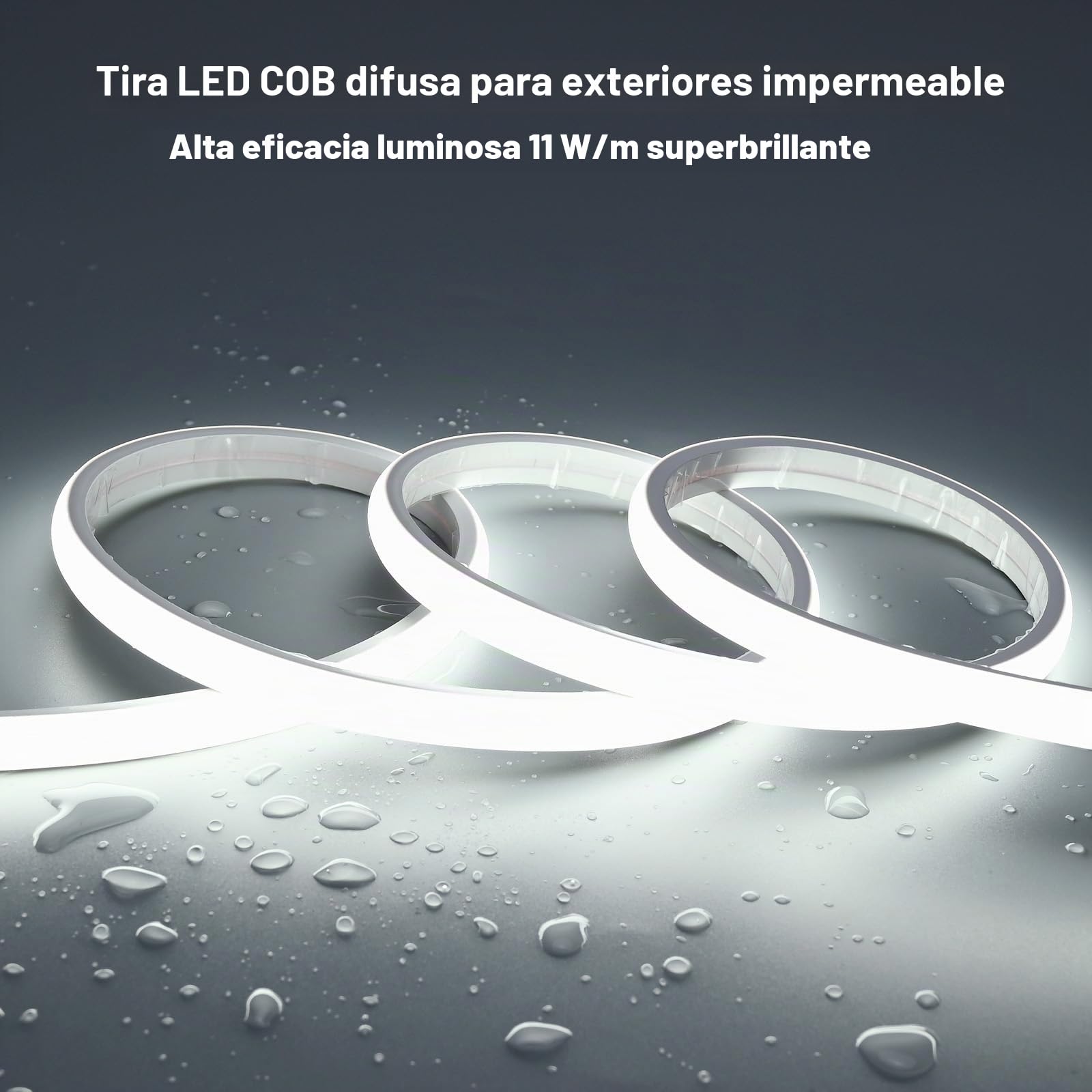 TOPAI Tira LED COB 24V Blanco Frío 5 Metros Impermeable 11W/M Alta Luminosidad, Tira de luces LED 6000K Exterior Autoadhesivo CRI>90 480LED/M Cortable Flexible para Cocina, Dormitorio, Salón