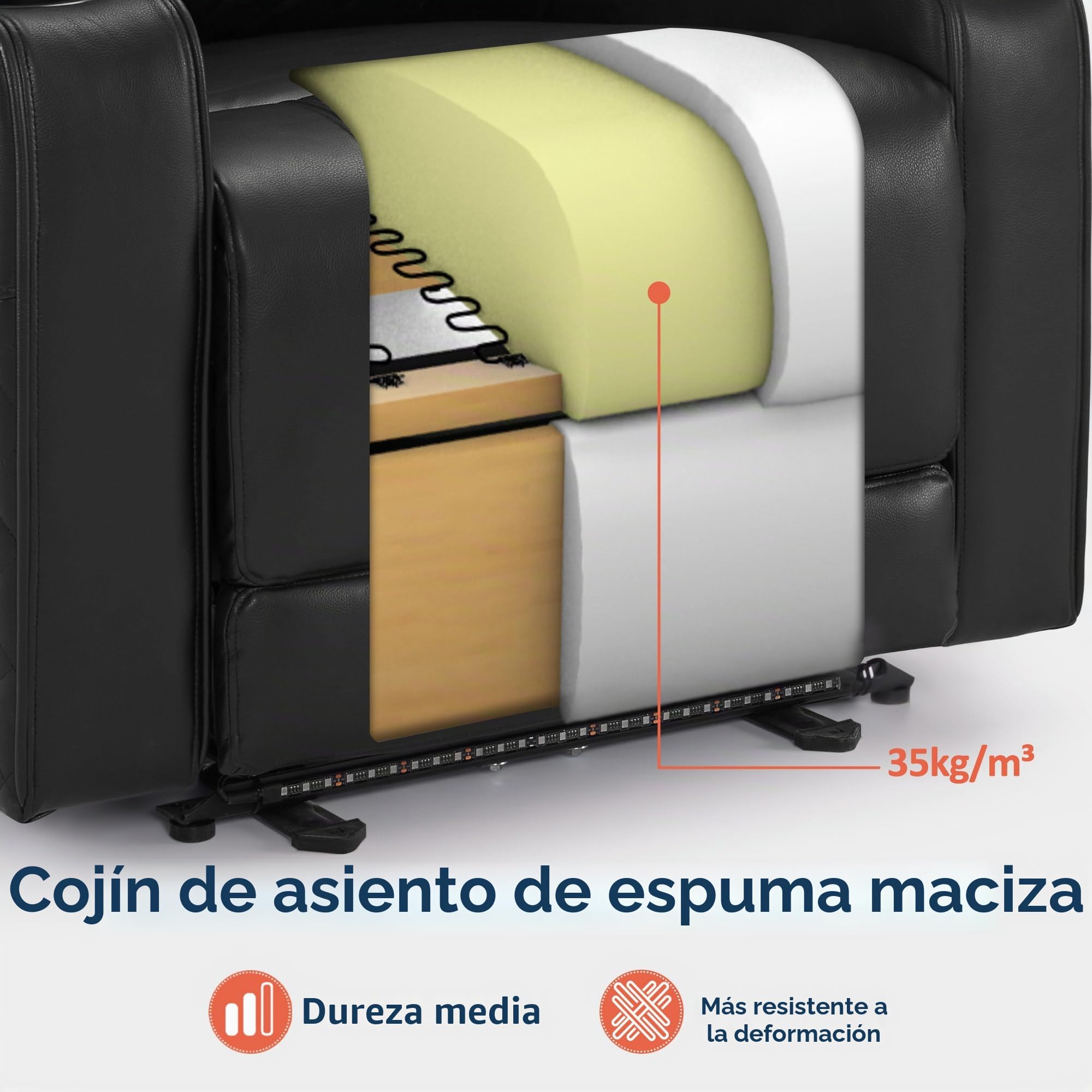M MCombo sillón de televisión eléctrico Ajustable, sillón de Gravedad Cero con Almacenamiento en los reposabrazos & LED, reposacabezas Ajustable, cojín de Espuma 35D 7759 (Negro)(1 Plaza)