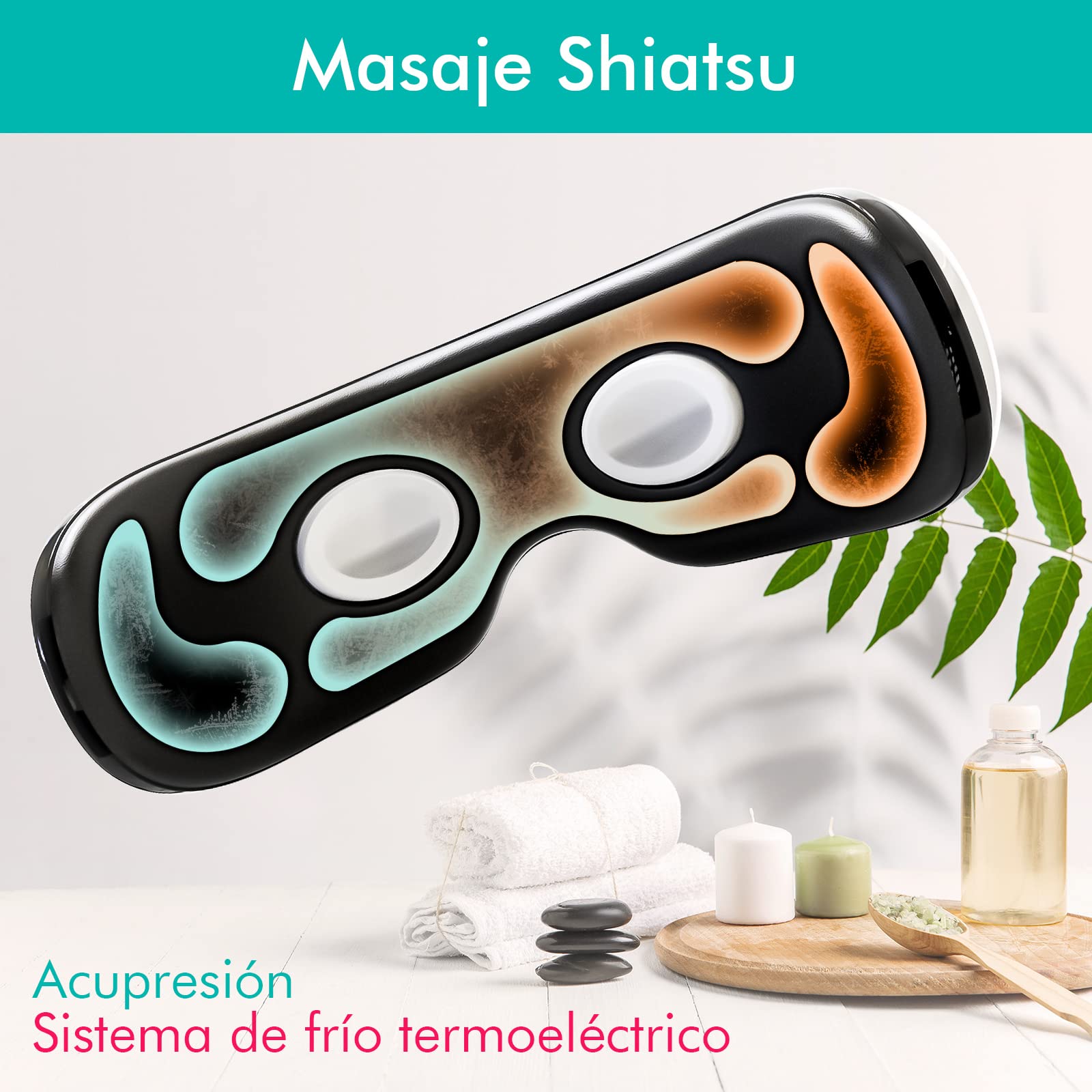 Adamson A80 Masajeador de ojos frío y calor - NUEVO - Batería recargable y Bluetooth - Gafas masajeadoras para presoterapia ocular - Alivia ojos secos, mejora el sueño, migrañas, ojeras | Función de calor y refrigeración con acupresión Shiatsu y correa aj