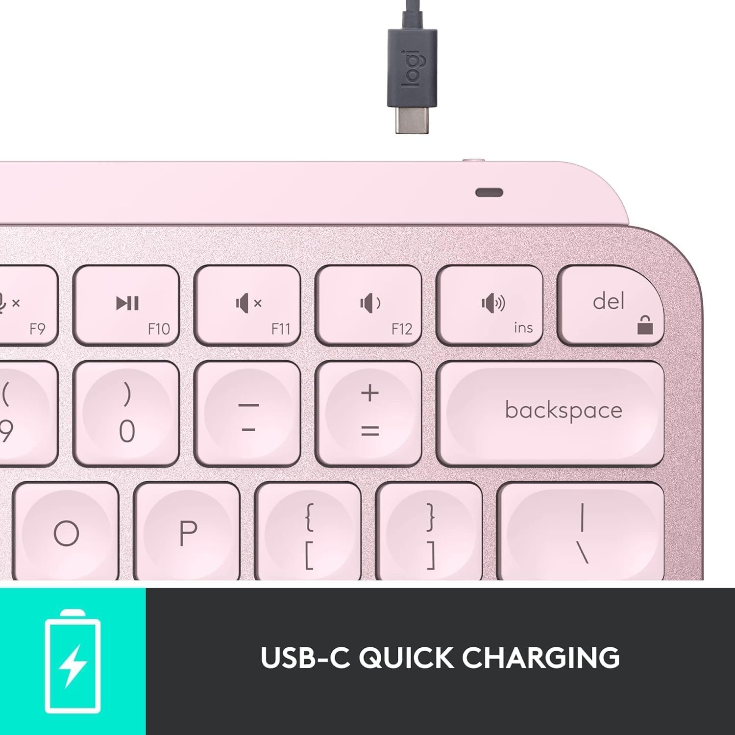 Logitech MX Keys Mini Wireless Illuminated Keyboard for Mac, Laptop & PC – Bluetooth, USB-C Rechargeable, Compact Quiet Typing, Smart Backlit Keys, Multi-Device Pairing – Rose Pink
