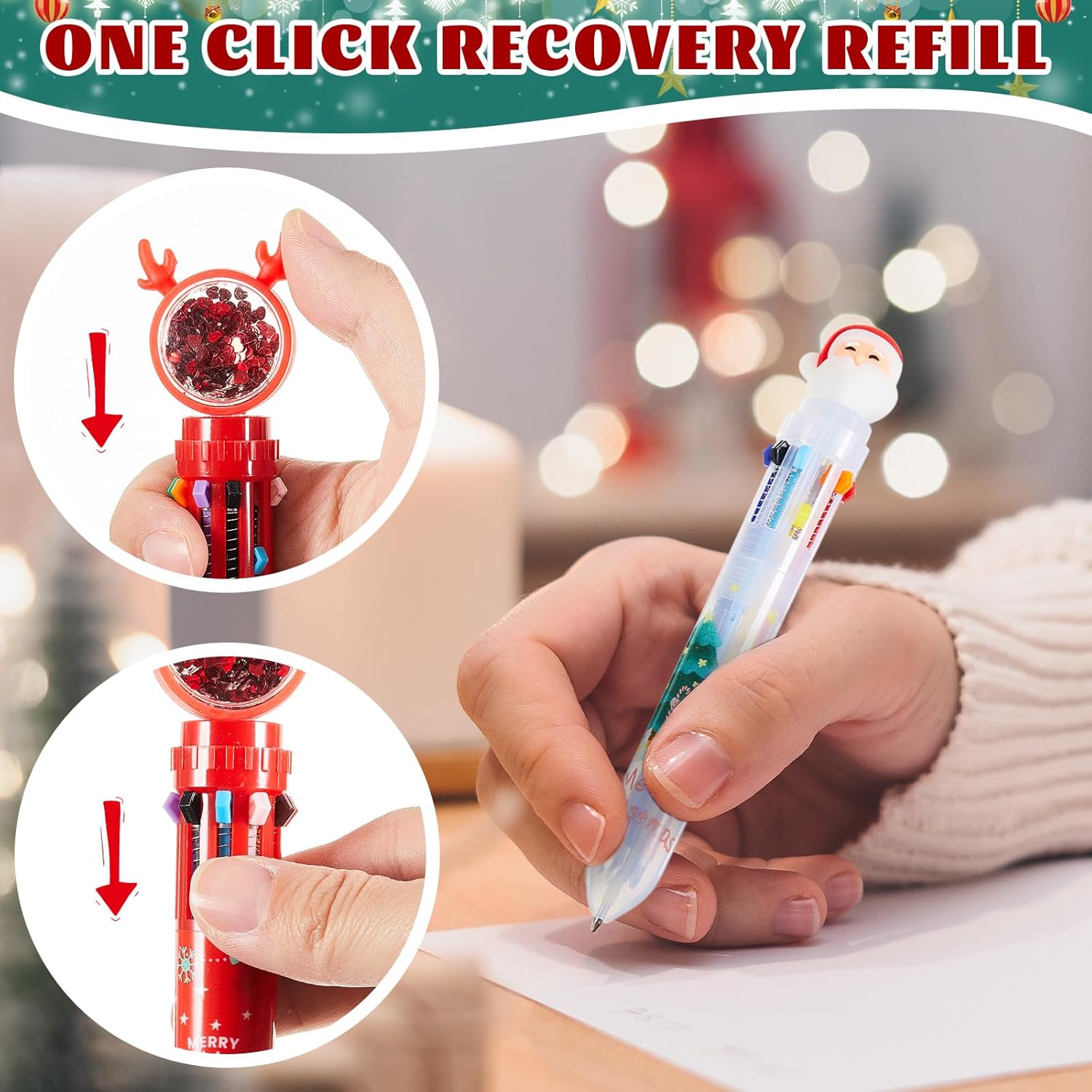 Mooliwe 72 Pcs Christmas Multicolor Pen in One Include 4 In1 and 10 in 1 Colored Cute Pens Retractable Cartoon Ballpoint for Party Favor Birthdays Fun Gifts Prize