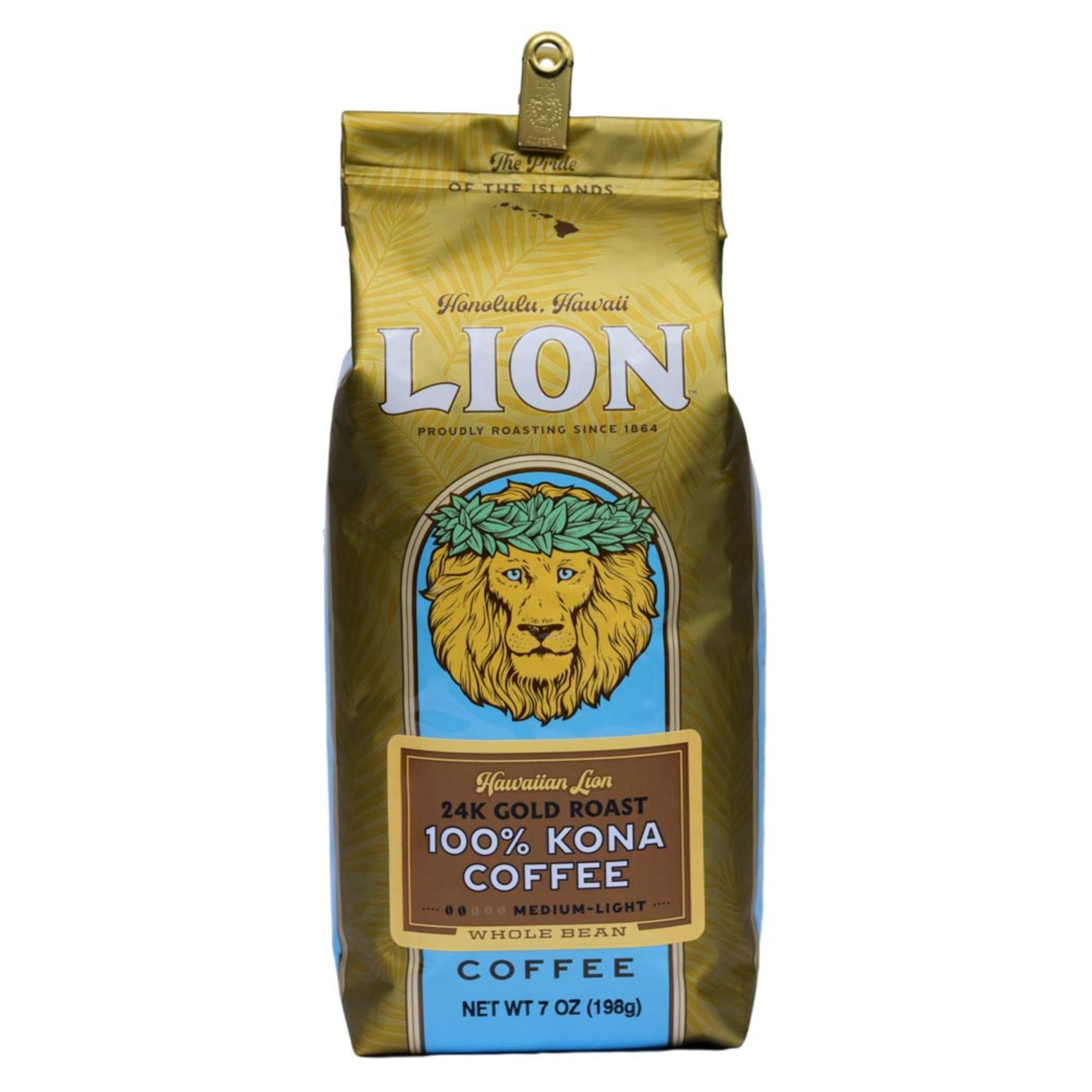 Lion Coffee 24K Gold Roast 100% Kona Ground Coffee, Medium-Light Roast, A Taste of Aloha - 7 Ounce Bag