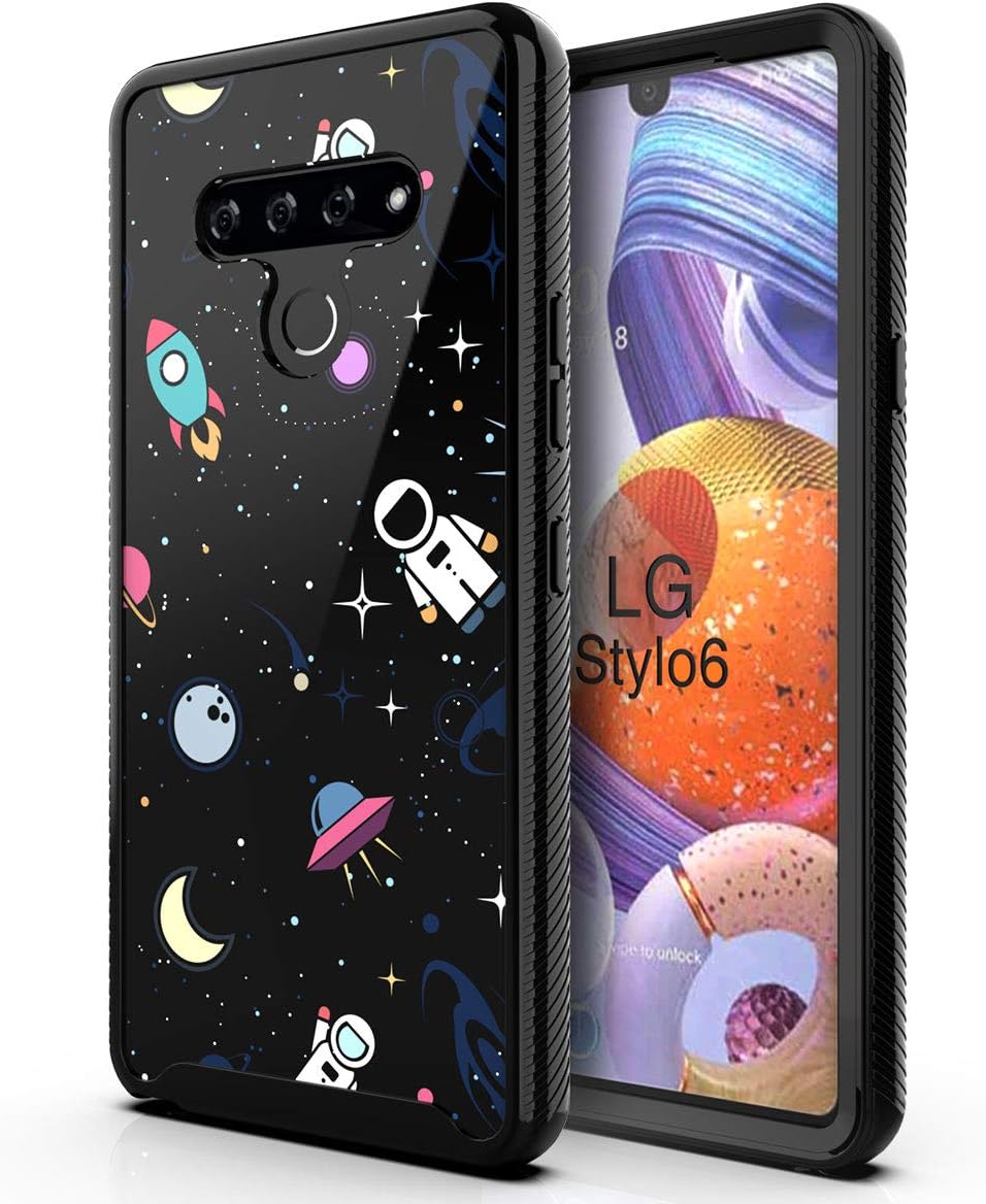 PBRO Case for LG stylo 6 Case,LG Stylo 6 Phone Case Cute Universe Case Dual Layer Hybrid Anti-Slip Sturdy Case Rugged Shockproof Case for LG Stylo 6-Space/Black