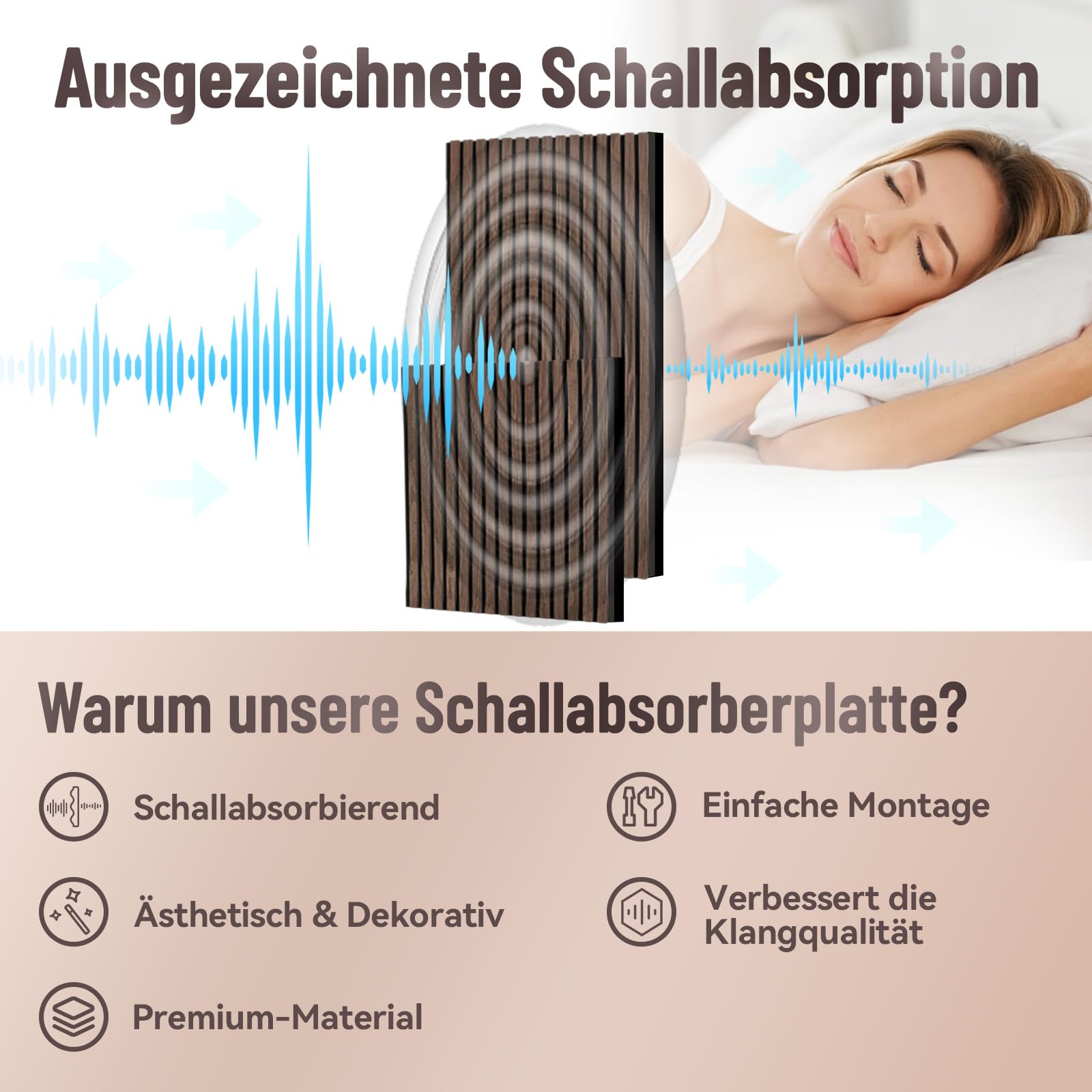 AKK-STAVE Akustikpaneele Holz 240x60 cm (1er-Set 1,44 m²) - Akustik Paneele & Holzpaneele Wand für Schallschutz | 3D Paneele Wand als Wandverkleidung Innen,Schallabsorber für Wohnzimmer(Schwarznuss)