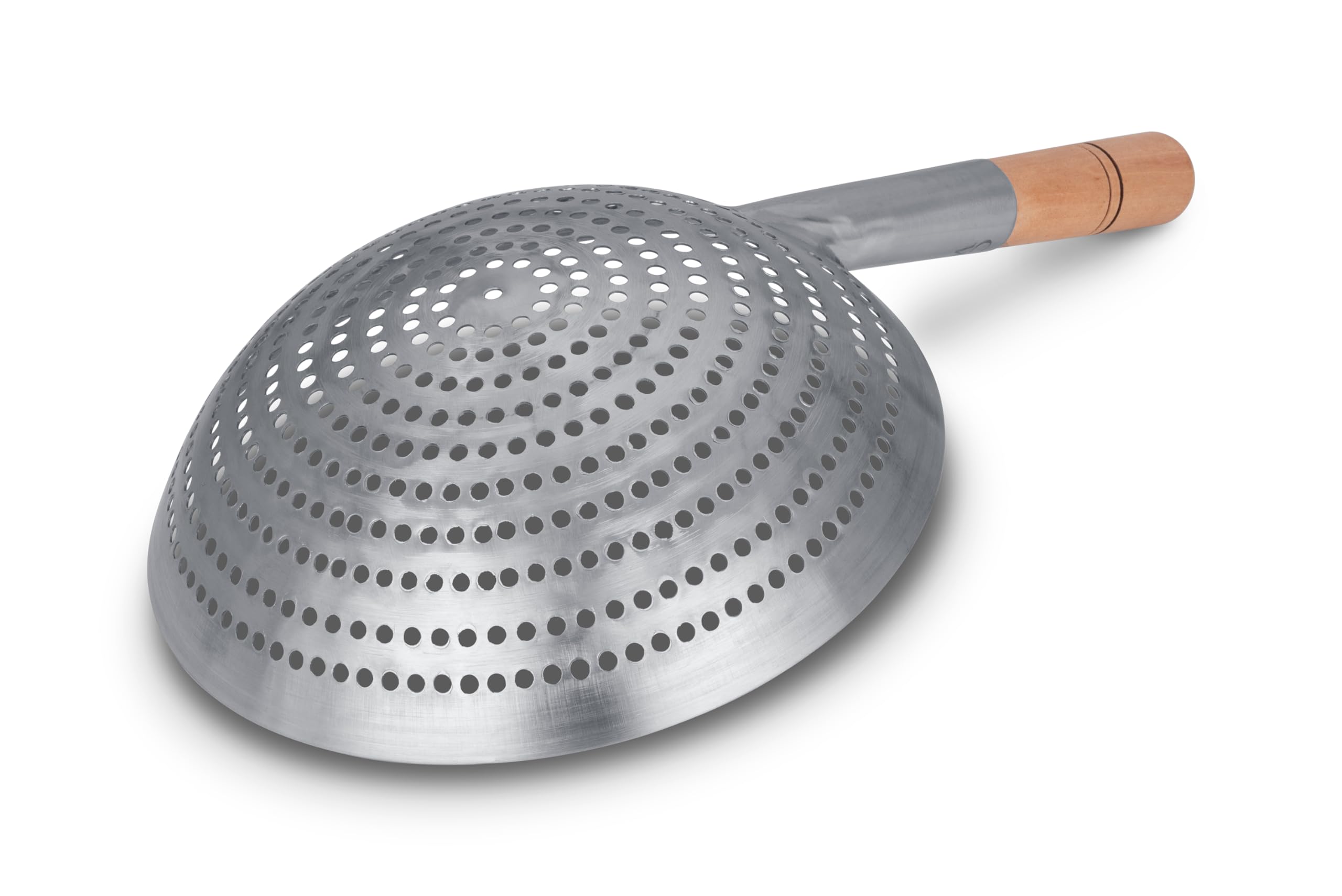 Craft Wok Cesta redonda grande de acero inoxidable de 11 pulgadas con mango de madera, colador profesional para freír y freír/732W142