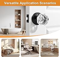 Vista 6 de Gobrico Pomo de puerta de cristal para dormitorio y baño con roseta clásica negro mate, diamante transparente octogonal para puerta interior, 1