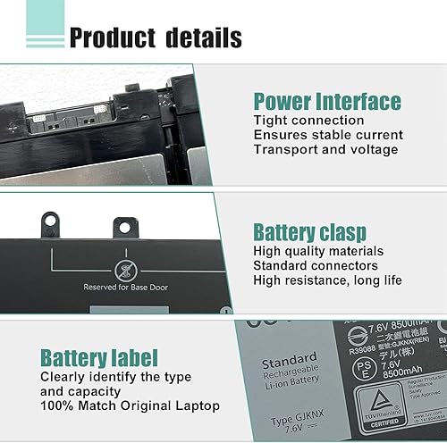 Miniatura 4 de BOWEIRUI Batería de repuesto GJKNX para laptop Dell Latitude 5480 5580 5280 5288 5488 5590 5591 5490 5491 5491 5495 E5480 E5580 E5490 E5590