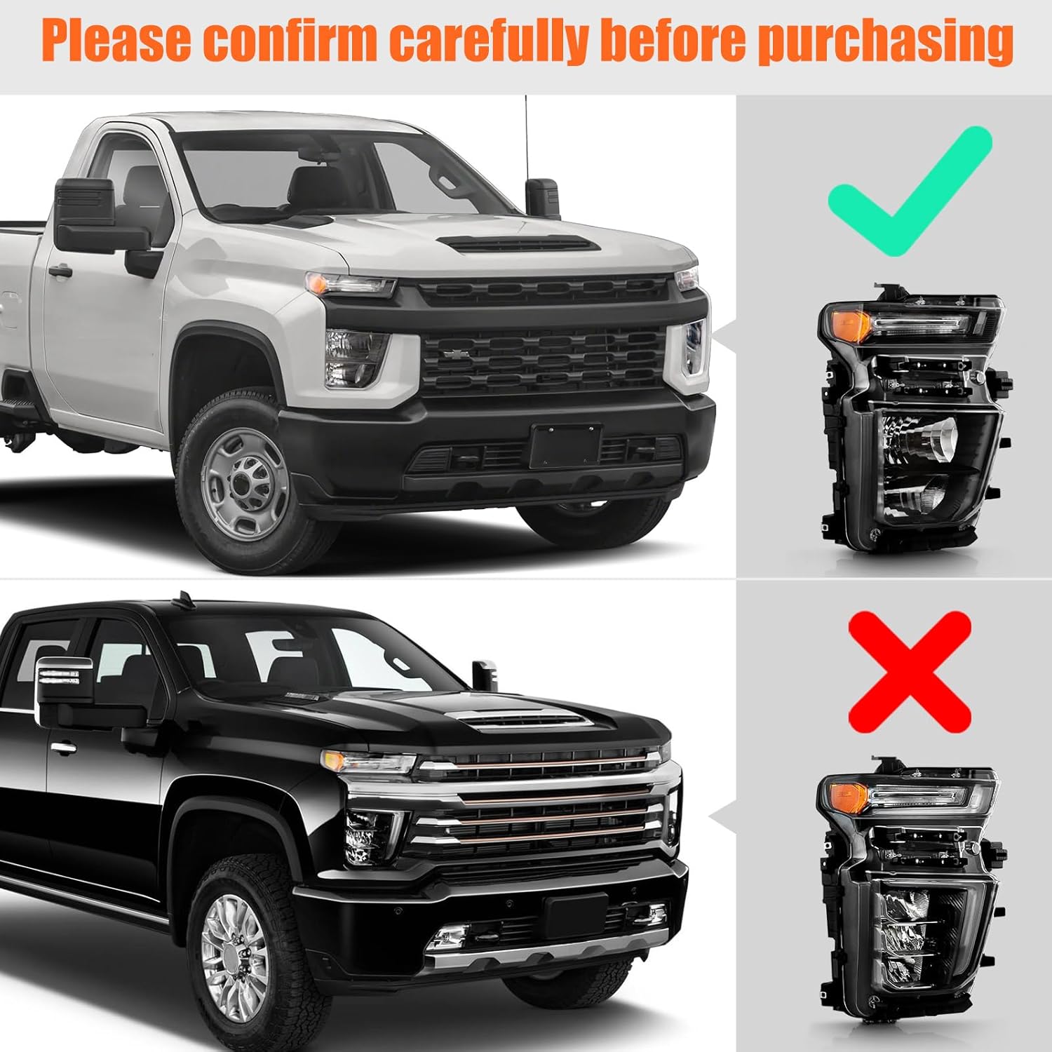 Upgrade LED Headlight Assembly Compatible with Chevy Silverado 2500HD 3500HD 2020 2021 2022 2023 (For Halogen Model Upgrade) Factory Replacement Head Light Lamp Driver & Passenger Side