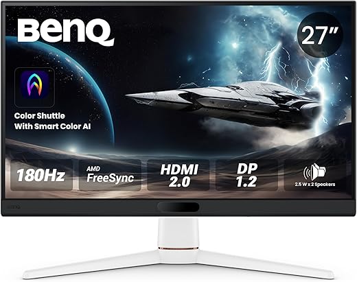 BenQ MOBIUZ EX271 27” FHD 180Hz Gaming Monitor, 1ms GtG, AMD FreeSync, DP 1.2, HDMI 2.0, USB Hub, 95% P3, Game Optimized Color, 2.5Wx2 Speakers,…