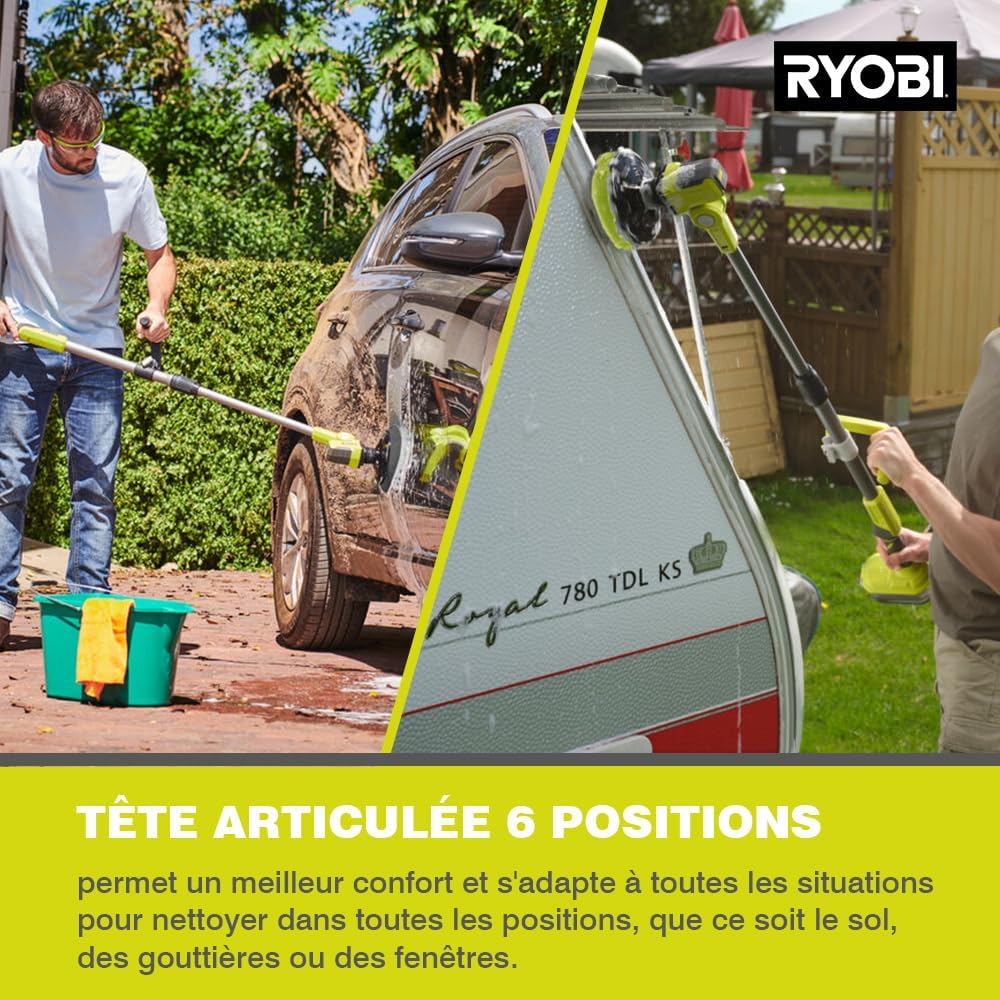 Brosse Télescopique Motorisée RYOBI R18TPS120G - Nettoyage Polyvalent avec Batterie 18V et Protection IPX7 - Description