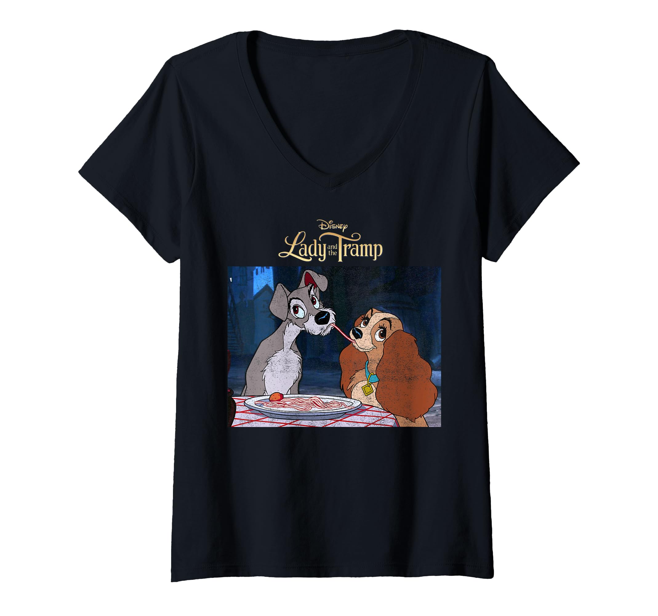 Womens Disney Lady and The Tramp Iconic Scene Logo V-Neck T-Shirt