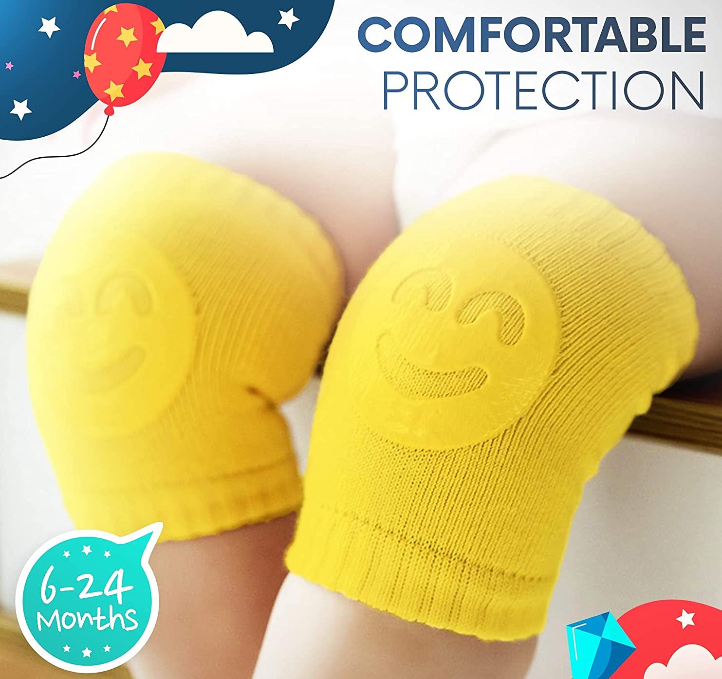 EPISKEY® (Set of 2 Pairs) Baby Knee Pads for Crawling, Anti-Slip/Padded Stretchable Elastic Cotton Soft Breathable Comfortable Knee Cap/Elbow Safety Protector (Smiley) 3 71aGcJonH7L. SL1483