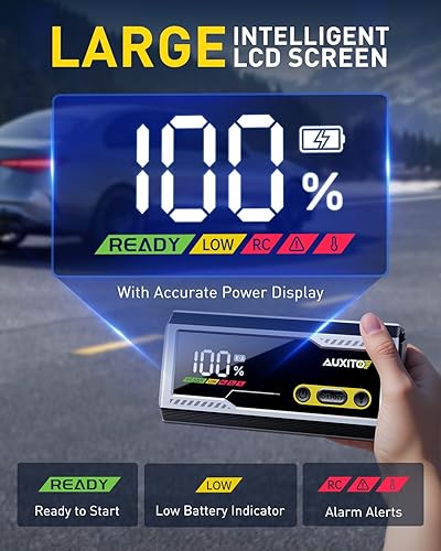 Miniatura 3 de AUXITO Arrancador de 6000 A, batería de coche de 12 V, hasta todo el motor diésel de gasolina y 12L con pantalla LED, caja de salto portátil con 3