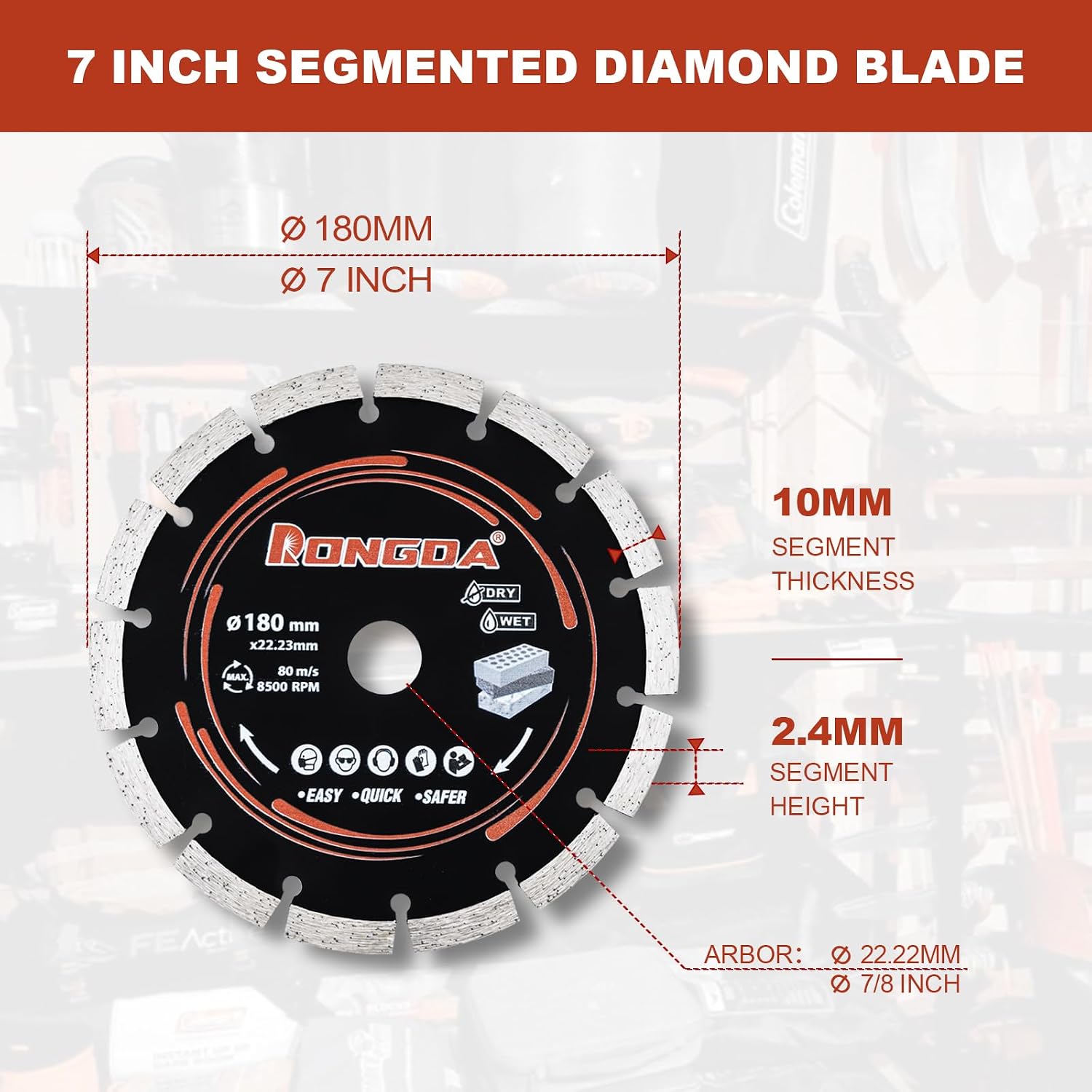 7 Inch Segmented Diamond Saw Blades 2-Pack, Diamond Cutting Wheel for Angle Grinder, 7" Tile Cutter Blades, for Cutting Stone Marble Granite Concrete Brick, 7/8"-20mm-5/8 Arbor