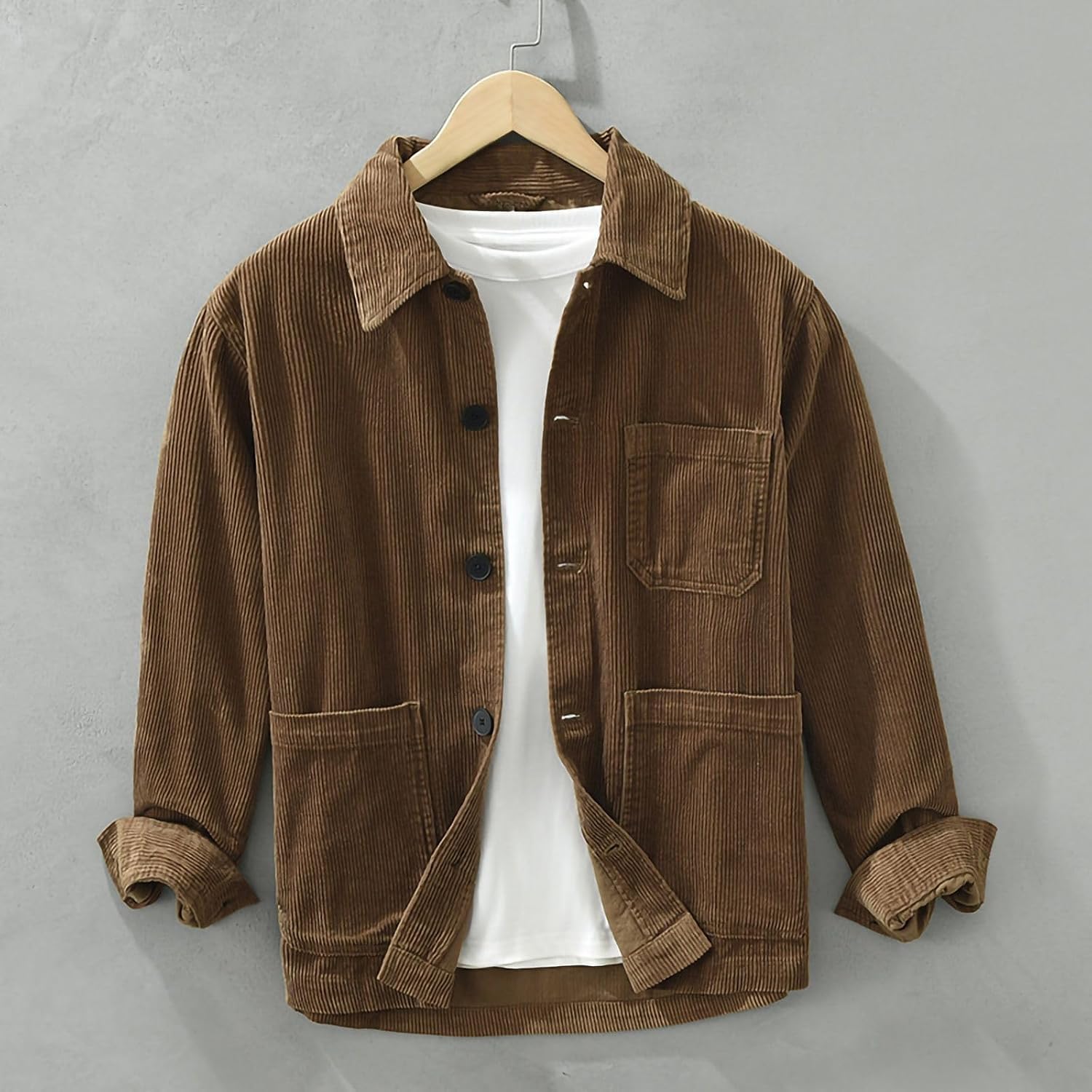 Workwear Long Sleeve Shirt Men's Casual Corduroy Loose Top Coat