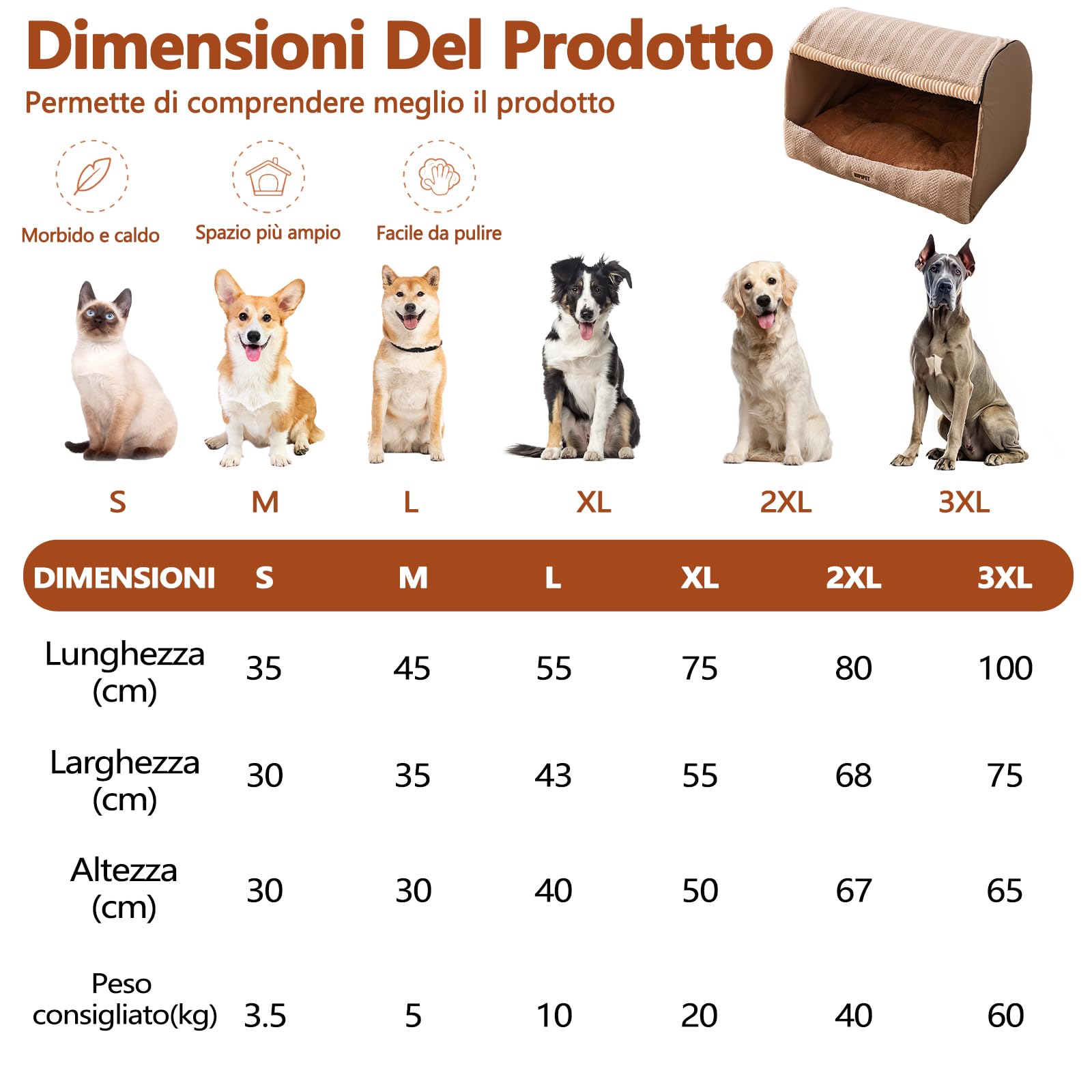 Galatée Letto Per Cani, Cuccia Per Gatti Morbida, Pieghevole e Lavabile Con Cuscino Staccabile, Graziosa Cuccia Per Gatti, Nido Per Animali Domestici Con Fondo Antiscivolo(L, Marrone Chiaro)