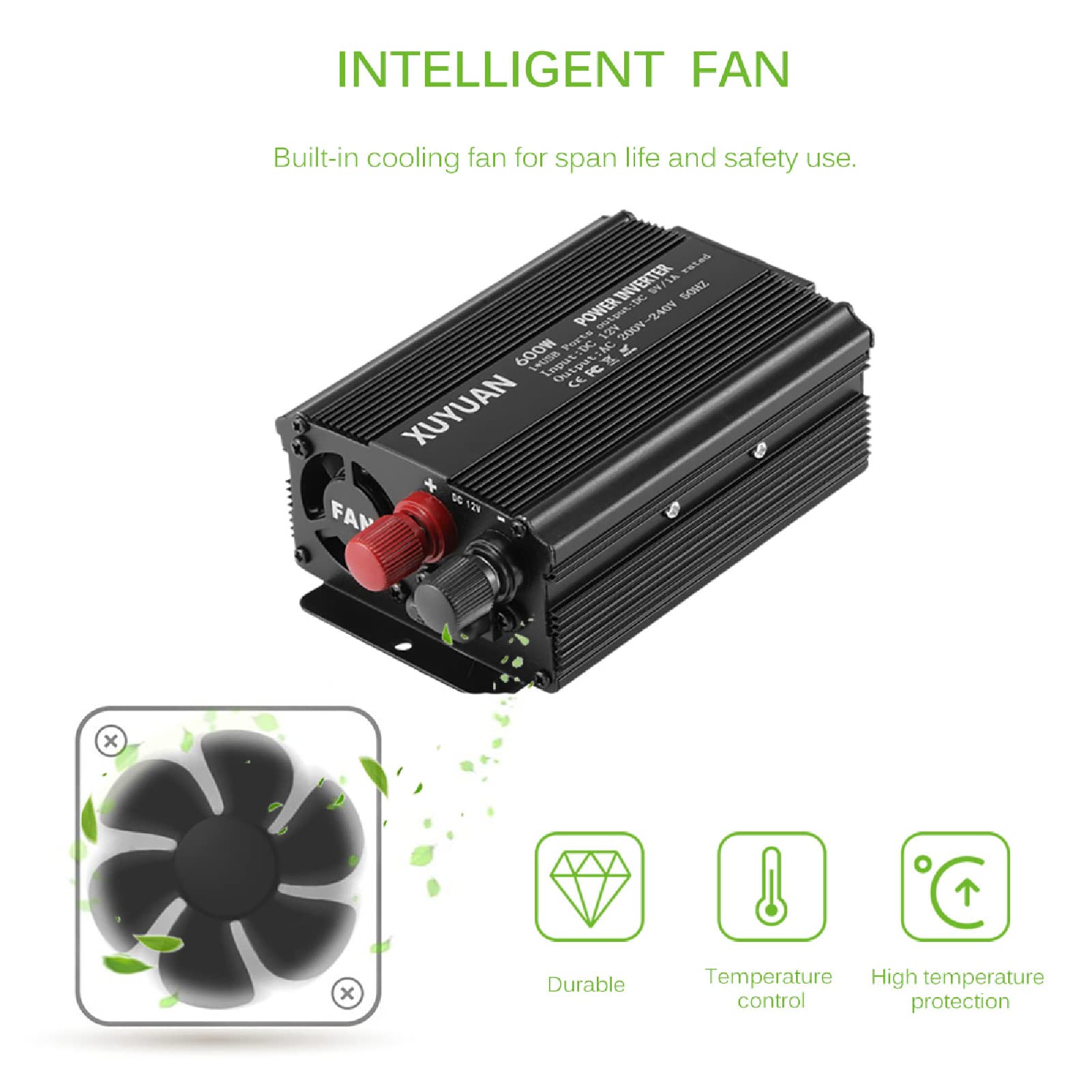 Tiiyee Inverter di Potenza Sinusoidale Pura, Onda Pura Invertitore di Tensione Automobile Camper Fotovoltaico12 V CC a 220 V 600 W CA Trasformatore Sinusoidale Porta USB per Batteria Auto
