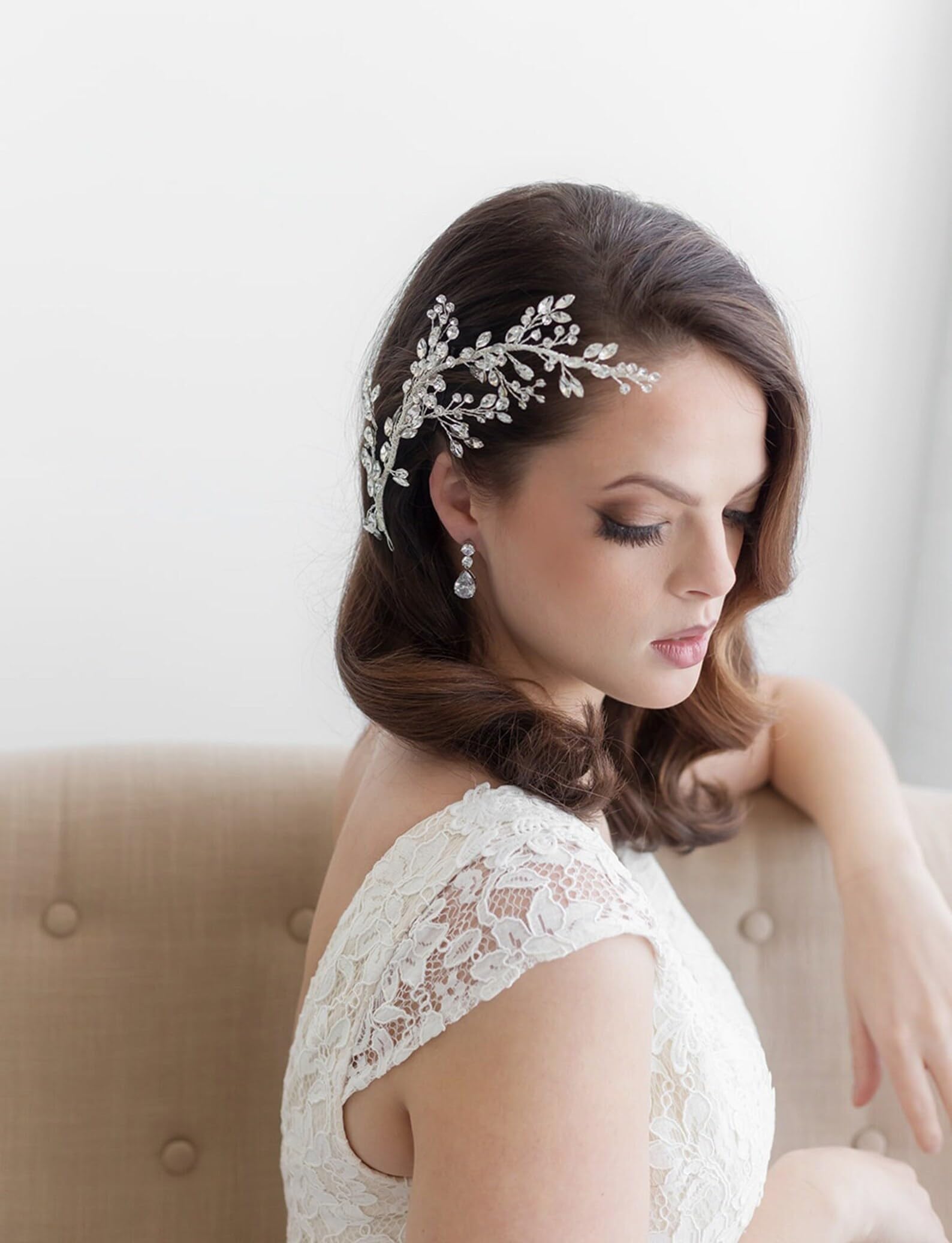 Dramatic Handmade Crystal Hair Vine Clip Wedding Bridal Silver Crystal Accessory Statement Hair Piece Bride Side Clip for Brides and Bridesmaids Women
