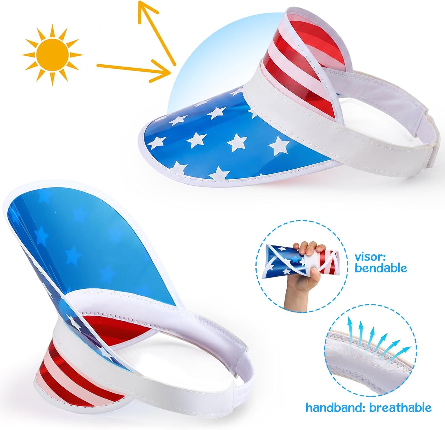 Vabean American Flag Visor 4th of July Hat UV Protection Plastic Patriotic USA Visor Cap for Women Men Beach Accessories