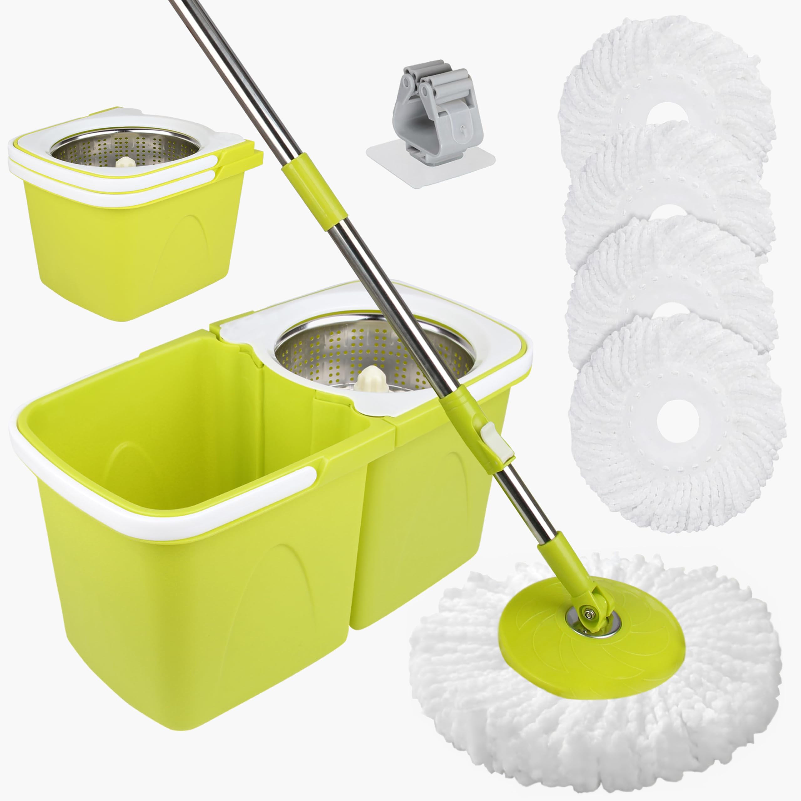 ARSUK Mopp- und Eimer-Sets – 2 Separate stapelbare Eimer mit 2 Mikrofaser-Moppköpfen und 360° drehbarem, höhenverstellbarem Teleskopstiel