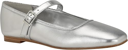 Calvin Klein Women's Greto Flat, Silver Leather 040, 9.5