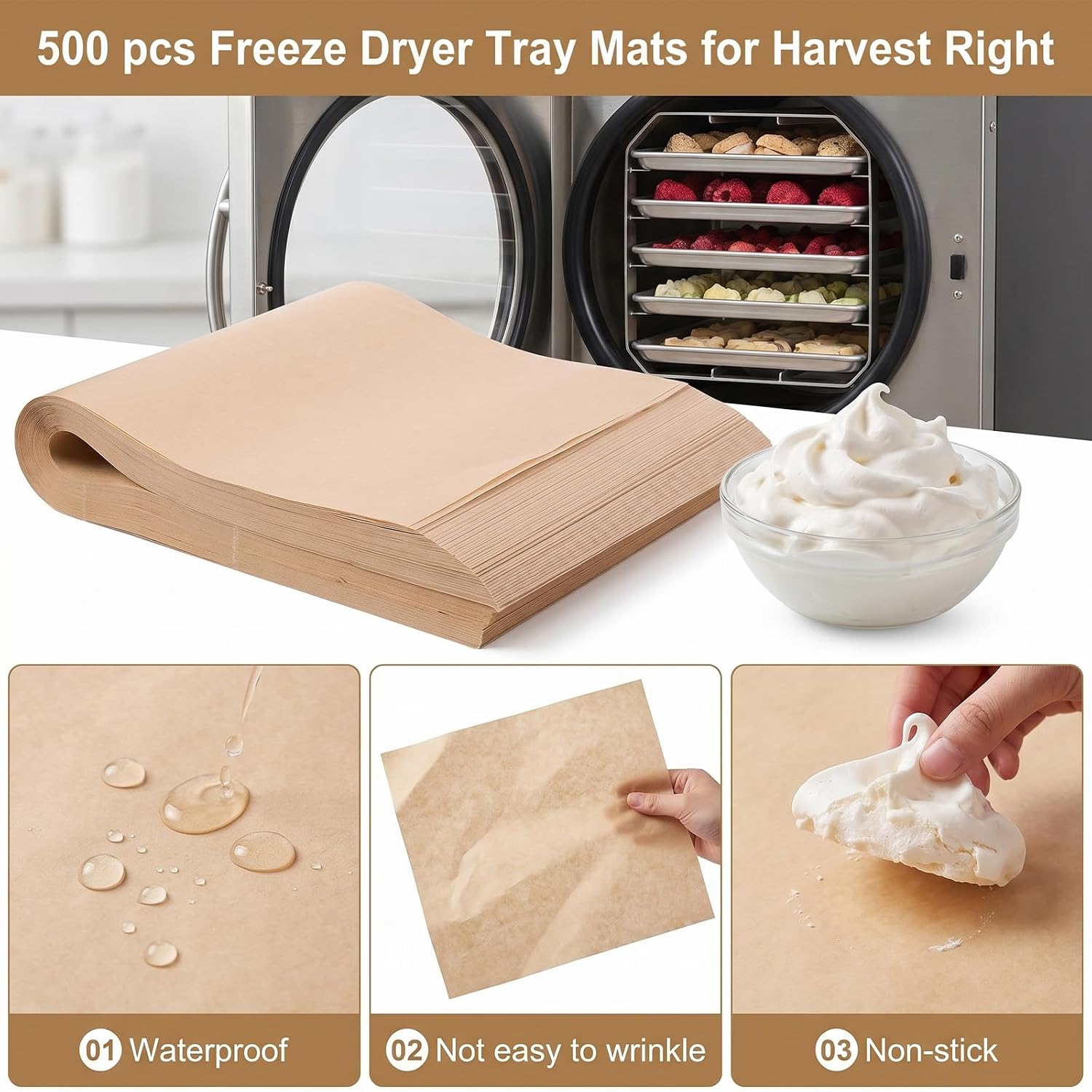 500 Pcs Precut Parchment Paper Sheets Compatible with Harvest Right Freeze Dryer, Non Stick Freeze Dryer Tray Mats, Parchment Paper Sheets Freezes Dryers Accessories for Large Trays (19.7" x 8.27")
