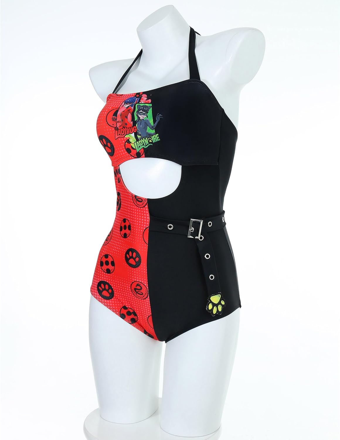 Micotaku Women's Miraculous Swimsuit Ladybug Cat Noir Beach Halter One Piece Bathing Suit