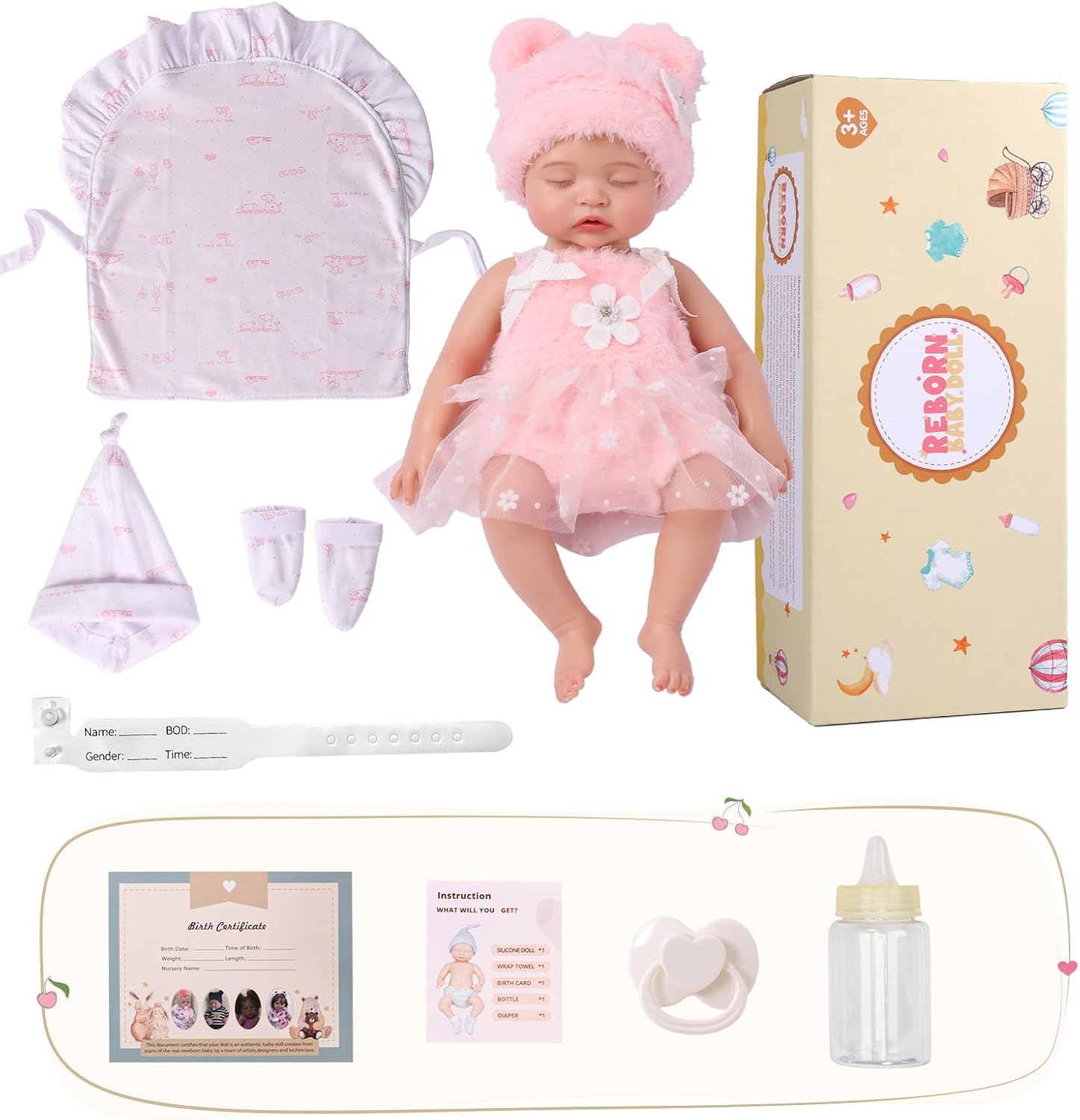 BABESIDE Silicone Baby Doll-12 Inch (Weight 3.3 Lb) Reborn Baby Dolls Silicone Full Body Platinum Silicone Weighted Realistic Sleeping Newborn, Lifelike Preemie Doll Gift for Collectors & Kids Ages 3+