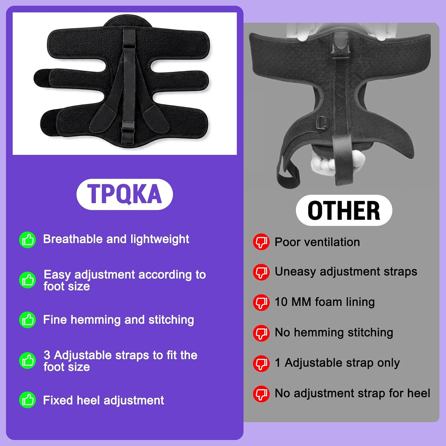 TPQKA Plantar Fasciitis Night Splint and Brace – Adjustable Foot Support for Plantar Fasciitis, Foot Drop, Achilles Tendonitis & Heel Spurs – Comfortable Sleep Brace for Women and Men, Black