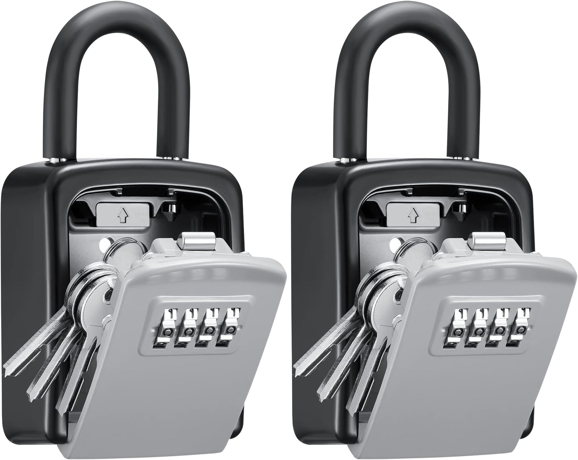 Puroma Key Lock Box, 4-Digit Combination Key Storage Lockbox, Portable Wall Mounted Security Lockbox with Code for Home, Flats, Realtors Garage Spare Keys (2 Pack, Grey)