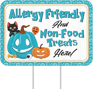 WhatSign Halloween Yard Signs Outdoor Decorations Allergy Friendly Halloween Treats Signs Teal Pumpkin Trick or Treat Halloween Yard Signs with Stakes Outside Halloween Party Decorations for Yard Lawn